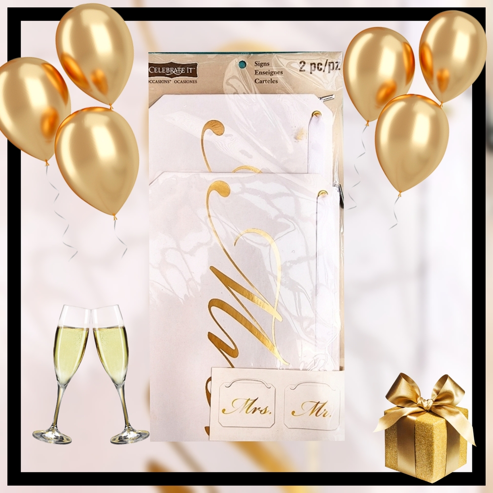 Celebrate It Gold Wedding Sign Set